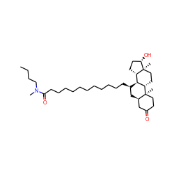 CCCCN(C)C(=O)CCCCCCCCCCC[C@@H]1C[C@@H]2CC(=O)CC[C@]2(C)[C@H]2CC[C@]3(C)[C@@H](O)CC[C@H]3[C@@H]21 ZINC000028642216