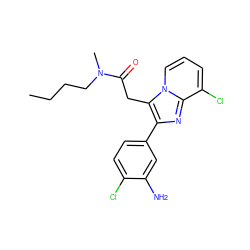 CCCCN(C)C(=O)Cc1c(-c2ccc(Cl)c(N)c2)nc2c(Cl)cccn12 ZINC000040940081