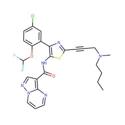 CCCCN(C)CC#Cc1nc(-c2cc(Cl)ccc2OC(F)F)c(NC(=O)c2cnn3cccnc23)s1 ZINC001772632558