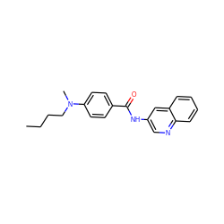 CCCCN(C)c1ccc(C(=O)Nc2cnc3ccccc3c2)cc1 ZINC000029051999