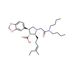 CCCCN(CCCC)C(=O)CN1C[C@H](c2ccc3c(c2)OCO3)[C@@H](C(=O)O)[C@@H]1CC/C=C(/C)CC ZINC000026978167