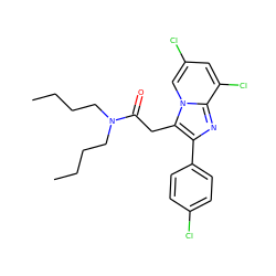 CCCCN(CCCC)C(=O)Cc1c(-c2ccc(Cl)cc2)nc2c(Cl)cc(Cl)cn12 ZINC000013607332