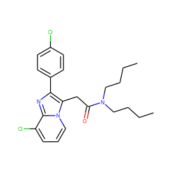 CCCCN(CCCC)C(=O)Cc1c(-c2ccc(Cl)cc2)nc2c(Cl)cccn12 ZINC000013607330