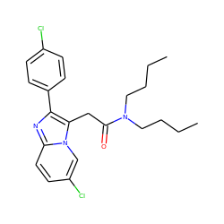 CCCCN(CCCC)C(=O)Cc1c(-c2ccc(Cl)cc2)nc2ccc(Cl)cn12 ZINC000013607338