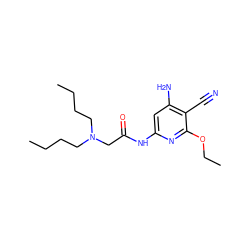 CCCCN(CCCC)CC(=O)Nc1cc(N)c(C#N)c(OCC)n1 ZINC000014960103