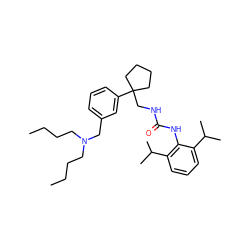 CCCCN(CCCC)Cc1cccc(C2(CNC(=O)Nc3c(C(C)C)cccc3C(C)C)CCCC2)c1 ZINC000013736874