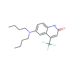 CCCCN(CCCC)c1ccc2[nH]c(=O)cc(C(F)(F)F)c2c1 ZINC000014968255