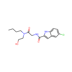 CCCCN(CCO)C(=O)CNC(=O)c1cc2cc(Cl)ccc2[nH]1 ZINC000028331075