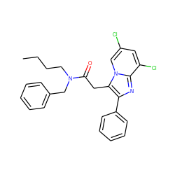 CCCCN(Cc1ccccc1)C(=O)Cc1c(-c2ccccc2)nc2c(Cl)cc(Cl)cn12 ZINC000013607353