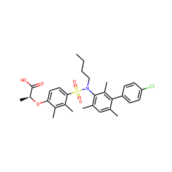 CCCCN(c1c(C)cc(C)c(-c2ccc(Cl)cc2)c1C)S(=O)(=O)c1ccc(O[C@@H](C)C(=O)O)c(C)c1C ZINC000071316043