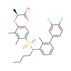 CCCCN(c1cccc(-c2ccc(Cl)c(Cl)c2)c1C)S(=O)(=O)c1ccc(O[C@@H](C)C(=O)O)c(C)c1C ZINC000071317405