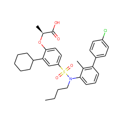 CCCCN(c1cccc(-c2ccc(Cl)cc2)c1C)S(=O)(=O)c1ccc(O[C@@H](C)C(=O)O)c(C2CCCCC2)c1 ZINC000071317453