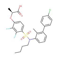 CCCCN(c1cccc(-c2ccc(Cl)cc2)c1C)S(=O)(=O)c1ccc(O[C@@H](C)C(=O)O)c(F)c1F ZINC000071315864