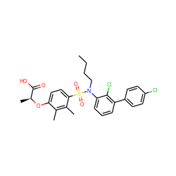 CCCCN(c1cccc(-c2ccc(Cl)cc2)c1Cl)S(=O)(=O)c1ccc(O[C@@H](C)C(=O)O)c(C)c1C ZINC000071316721