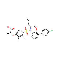 CCCCN(c1cccc(-c2ccc(Cl)cc2)c1OC)S(=O)(=O)c1ccc(O[C@@H](C)C(=O)O)c(C)c1C ZINC000071317001