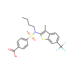 CCCCN(c1sc2cc(C(F)(F)F)ccc2c1C)S(=O)(=O)c1ccc(C(=O)O)cc1 ZINC000115234638