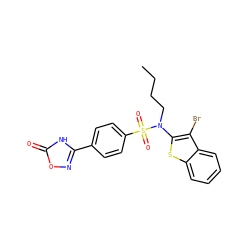 CCCCN(c1sc2ccccc2c1Br)S(=O)(=O)c1ccc(-c2noc(=O)[nH]2)cc1 ZINC000115236365