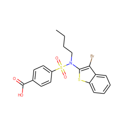 CCCCN(c1sc2ccccc2c1Br)S(=O)(=O)c1ccc(C(=O)O)cc1 ZINC000115232199