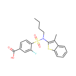 CCCCN(c1sc2ccccc2c1C)S(=O)(=O)c1ccc(C(=O)O)cc1F ZINC000115232761