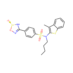 CCCCN(c1sc2ccccc2c1C)S(=O)(=O)c1ccc(C2=NO[S@@+]([O-])N2)cc1 ZINC000115232244