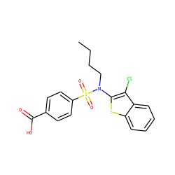 CCCCN(c1sc2ccccc2c1Cl)S(=O)(=O)c1ccc(C(=O)O)cc1 ZINC000115234105