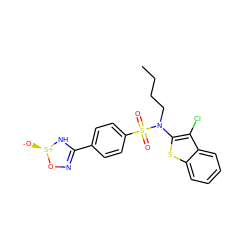 CCCCN(c1sc2ccccc2c1Cl)S(=O)(=O)c1ccc(C2=NO[S@@+]([O-])N2)cc1 ZINC000115235961