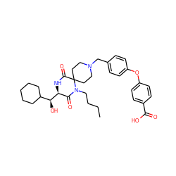 CCCCN1C(=O)[C@@H]([C@@H](O)C2CCCCC2)NC(=O)C12CCN(Cc1ccc(Oc3ccc(C(=O)O)cc3)cc1)CC2 ZINC000066074082