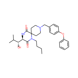 CCCCN1C(=O)[C@@H]([C@H](O)C(C)C)NC(=O)C12CCN(Cc1ccc(Oc3ccccc3)cc1)CC2 ZINC000028817814