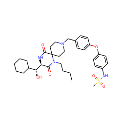 CCCCN1C(=O)[C@@H]([C@H](O)C2CCCCC2)NC(=O)C12CCN(Cc1ccc(Oc3ccc(NS(C)(=O)=O)cc3)cc1)CC2 ZINC000072112618