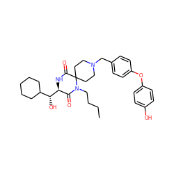 CCCCN1C(=O)[C@@H]([C@H](O)C2CCCCC2)NC(=O)C12CCN(Cc1ccc(Oc3ccc(O)cc3)cc1)CC2 ZINC000072112585