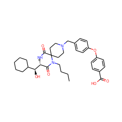 CCCCN1C(=O)[C@H]([C@@H](O)C2CCCCC2)NC(=O)C12CCN(Cc1ccc(Oc3ccc(C(=O)O)cc3)cc1)CC2 ZINC000066079271