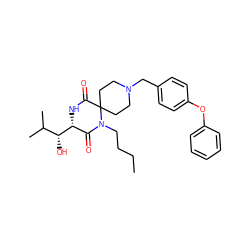 CCCCN1C(=O)[C@H]([C@H](O)C(C)C)NC(=O)C12CCN(Cc1ccc(Oc3ccccc3)cc1)CC2 ZINC000028817816