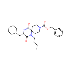 CCCCN1C(=O)[C@H](CC2CCCCC2)NC(=O)C12CCN(C(=O)OCc1ccccc1)CC2 ZINC000034246564