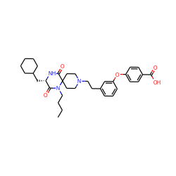 CCCCN1C(=O)[C@H](CC2CCCCC2)NC(=O)C12CCN(CCc1cccc(Oc3ccc(C(=O)O)cc3)c1)CC2 ZINC000049757019