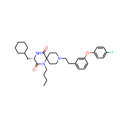 CCCCN1C(=O)[C@H](CC2CCCCC2)NC(=O)C12CCN(CCc1cccc(Oc3ccc(F)cc3)c1)CC2 ZINC000049757352