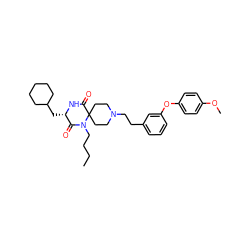 CCCCN1C(=O)[C@H](CC2CCCCC2)NC(=O)C12CCN(CCc1cccc(Oc3ccc(OC)cc3)c1)CC2 ZINC000049756303