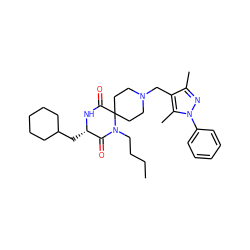 CCCCN1C(=O)[C@H](CC2CCCCC2)NC(=O)C12CCN(Cc1c(C)nn(-c3ccccc3)c1C)CC2 ZINC000053229612