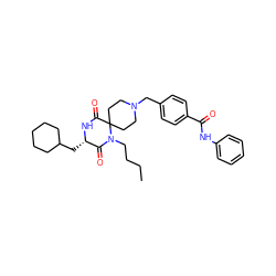 CCCCN1C(=O)[C@H](CC2CCCCC2)NC(=O)C12CCN(Cc1ccc(C(=O)Nc3ccccc3)cc1)CC2 ZINC000053230101