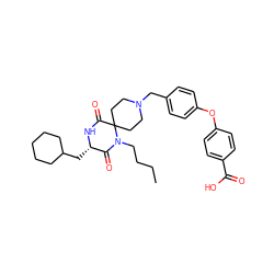 CCCCN1C(=O)[C@H](CC2CCCCC2)NC(=O)C12CCN(Cc1ccc(Oc3ccc(C(=O)O)cc3)cc1)CC2 ZINC000053230198