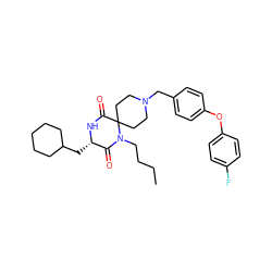 CCCCN1C(=O)[C@H](CC2CCCCC2)NC(=O)C12CCN(Cc1ccc(Oc3ccc(F)cc3)cc1)CC2 ZINC000053242708