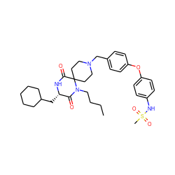 CCCCN1C(=O)[C@H](CC2CCCCC2)NC(=O)C12CCN(Cc1ccc(Oc3ccc(NS(C)(=O)=O)cc3)cc1)CC2 ZINC000053243610