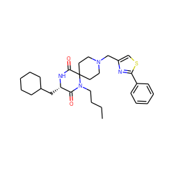 CCCCN1C(=O)[C@H](CC2CCCCC2)NC(=O)C12CCN(Cc1csc(-c3ccccc3)n1)CC2 ZINC000053243875