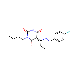 CCCCN1C(=O)NC(=O)/C(=C(/CC)NCc2ccc(F)cc2)C1=O ZINC000101038247