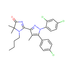 CCCCN1C(c2nn(-c3ccc(Cl)cc3Cl)c(-c3ccc(Cl)cc3)c2C)=NC(=O)C1(C)C ZINC000040429738