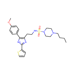 CCCCN1CCN(S(=O)(=O)NCCc2nc(-c3cccs3)[nH]c2-c2ccc(OC)cc2)CC1 ZINC000014978232