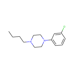 CCCCN1CCN(c2cccc(Cl)c2)CC1 ZINC000013724932