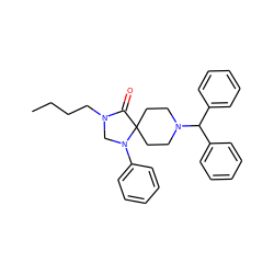 CCCCN1CN(c2ccccc2)C2(CCN(C(c3ccccc3)c3ccccc3)CC2)C1=O ZINC000040913454