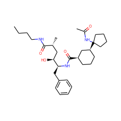 CCCCNC(=O)[C@H](C)C[C@H](O)[C@H](Cc1ccccc1)NC(=O)[C@@H]1CCC[C@H](C2(NC(C)=O)CCCC2)C1 ZINC000049775710