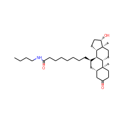 CCCCNC(=O)CCCCCCC[C@@H]1C[C@H]2CC(=O)CC[C@]2(C)[C@H]2CC[C@]3(C)[C@@H](O)CC[C@H]3[C@@H]21 ZINC000028641443