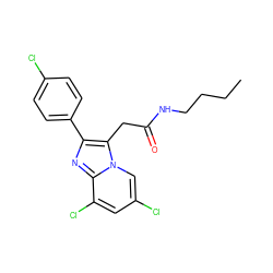 CCCCNC(=O)Cc1c(-c2ccc(Cl)cc2)nc2c(Cl)cc(Cl)cn12 ZINC000013607402